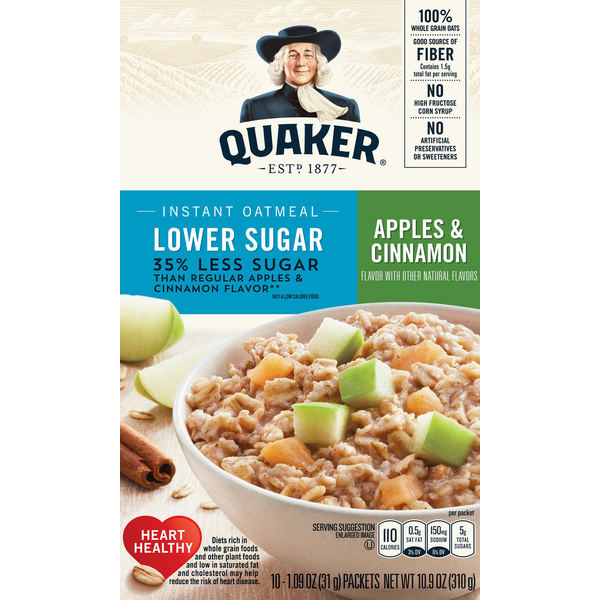 Quaker Instant Oatmeal, Lower Sugar, Apples & Cinnamon – RoomBox