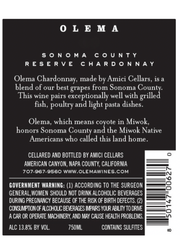 Olema Chardonnay Reserve Sonoma County, 2021 - Image 2