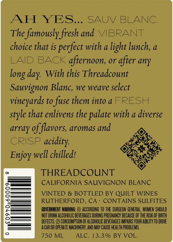 DNU Quilt THreadcount California Sauvignon Blanc - Image 2